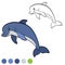 Coloring page. Color me: dolphin. Little cute dolphin smiles.