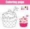 Coloring page with cupcake. Drawing kids game. Printable activity