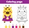 Coloring page with cute giraffe. Drawing kids activity. Printable toddlers fun