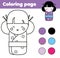 Coloring page with cute japanese kokeshi doll. Children educational game, drawing activity