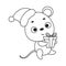 Coloring page cute little mouse carries gift box. Coloring book for kids. Educational activity for preschool years kids