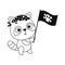 Coloring page cute little raccoon with pirate flag. Coloring book for kids. Educational activity for preschool years