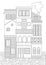 Coloring page with cute multi-tiered houses as a concept of European architecture, outline vector stock illustration for print in