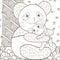 Coloring page cute panda hugging his baby. Whimsical line art vector illustration. brown outline