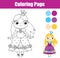 Coloring page with cute prnicess. Educational game