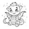 COLORING PAGE dinosaur baby. Dragon cute funny character linear illustration childrens for coloring