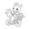 COLORING PAGE dragon on bike kid. Dragon cute funny character linear illustration childrens for coloring