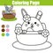 Coloring page with Easter bunny character. Printable worksheet. educational children game, drawing kids activity. rabbit in basket