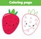 Coloring page. Educational children game. Cute strawberry. Drawing kids printable activity.