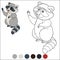 Coloring page with example. Cute raccoon stands and waves