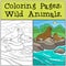 Coloring page with example. Mother fur seal with her baby.