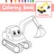 Coloring page Excavator cartoon character perspective view vector illustration
