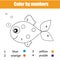 Coloring page with fish character. Color by numbers educational children game, drawing kids activity