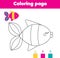 Coloring page with fish. Drawing kids activity for toddlers