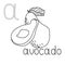 Coloring page fruit and vegetable ABC, Letter A - avocado, educated coloring card