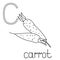 Coloring page fruit and vegetable ABC, Letter C - carrot, educated coloring card
