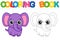 Coloring page funny cartoon elephant. Educational tracing coloring book for childrens activity