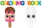 Coloring page funny smiling ice cream. Educational tracing coloring book for childrens activity