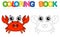 Coloring page funny smiling red Crab. Educational tracing coloring book for childrens activity