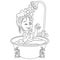 Coloring page with girl in bathroom taking a shower