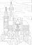 Coloring page with a gothic church as an anti-stress coloring book for adults, outline or colorless vector stock illustration with