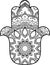 Coloring page with Hamsa with round ethnic pattern