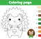 Coloring page with hedgehog. Drawing kids activity. Printable toddlers fun