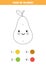 Coloring page for kid. Cute kawaii pear