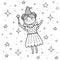 Coloring page for kids with a cute fairy. Flying princess girl with a magic wand