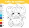 Coloring page for kids. Educational children game. Color by numbers. Cartoon elephant drive car