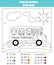 Coloring page with kids in school bus. Color by numbers math game