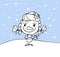 Coloring page for kids - snowman christmas. Black and white cute cartoon baby. Vector illustration.