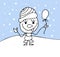 Coloring page for kids - snowman christmas. Black and white cute cartoon baby. Vector illustration.