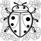 Coloring page of a ladybug perched on flowers, AI-generated.