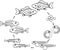 Coloring page with life cycle of fish. Sequence of stages of development of fish from egg roe to adult animal
