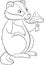 Coloring page. Little cute badger sits and holds an amanita in the hands