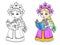 coloring page with little pretty snow princess  from  fairy tales