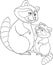 Coloring page. Mother raccoon stands with her little cute baby raccoon