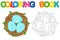 Coloring page nest with eggs. Educational tracing coloring book for childrens activity