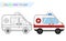 Coloring page outline of ambulance care. Vector image isolated on white background. Coloring book for kids