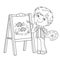 Coloring Page Outline Of cartoon boy with brush and paints. Little artist at the easel drawing color fishes. Coloring book for