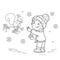 Coloring Page Outline Of cartoon boy feeding a squirrel. Winter.