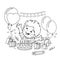 Coloring Page Outline Of cartoon boy with a gifts at the holiday. Birthday. Coloring book for kids.