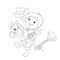 Coloring Page Outline Of cartoon Boy playing cowboy with toy horse