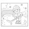 Coloring Page Outline Of cartoon boy playing hockey.