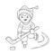 Coloring Page Outline Of cartoon boy playing hockey.