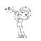 Coloring Page Outline Of cartoon Boy playing the trumpet. Musical instruments. Coloring book for kids