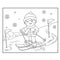 Coloring Page Outline Of cartoon boy skiing. Winter sports