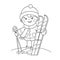 Coloring Page Outline Of cartoon boy with skis. Winter sports.