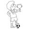 Coloring Page Outline Of a Cartoon Boy with a soccer ball and a winner Cup. Coloring book for kids